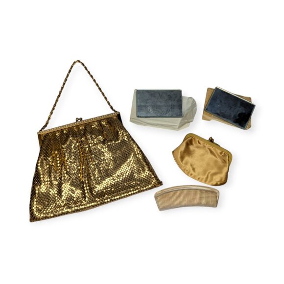 Vintage Whiting & Davis Gold Metal Mesh Handbag w/Original Comb, Change Purse - Picture 1 of 16